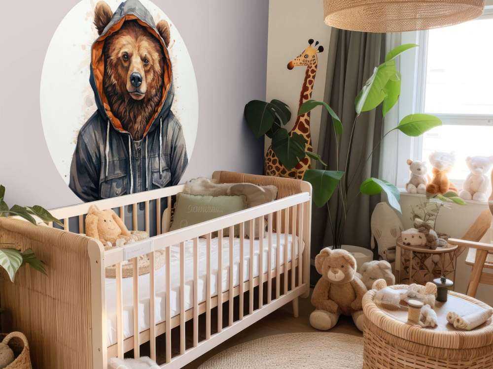 Orso Grizzly Cartoon ad Acquerello con Felpa con Cappuccio