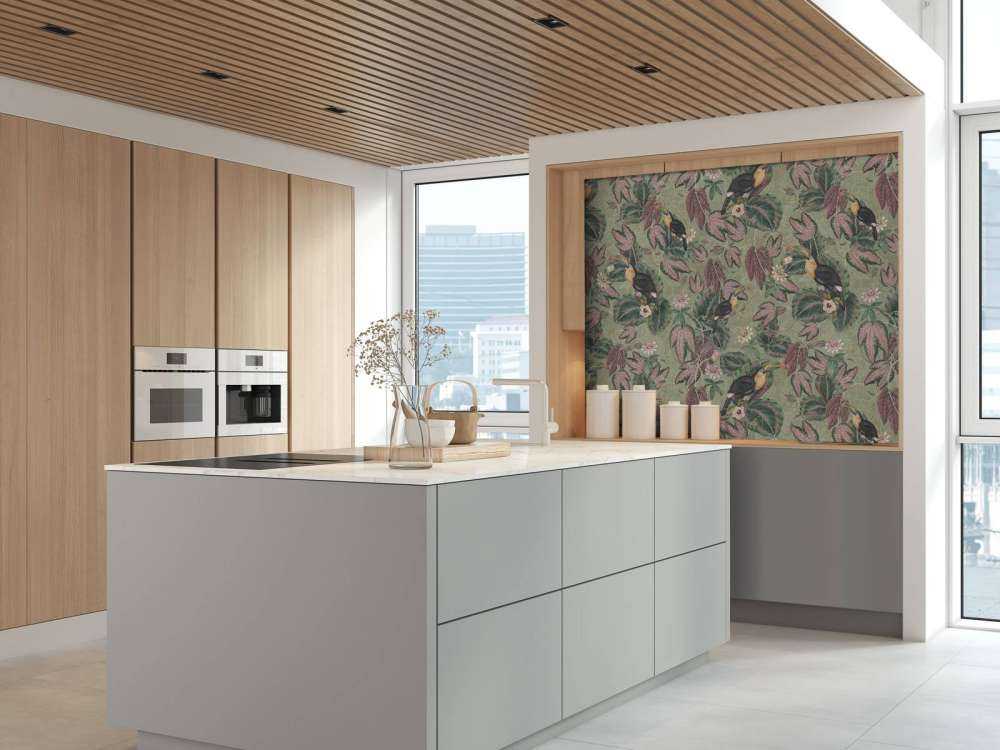 Uccelli e tucani della giungla tropicale - verde salvia