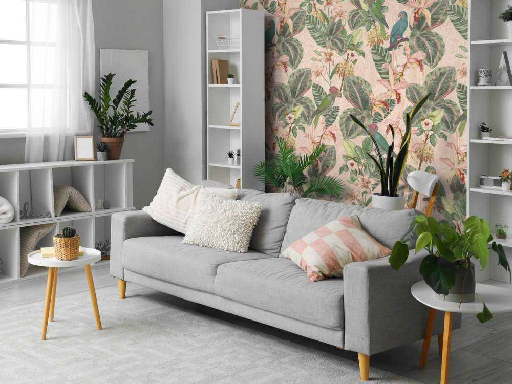 Uccelli e pappagalli della giungla tropicale - rosa tenue