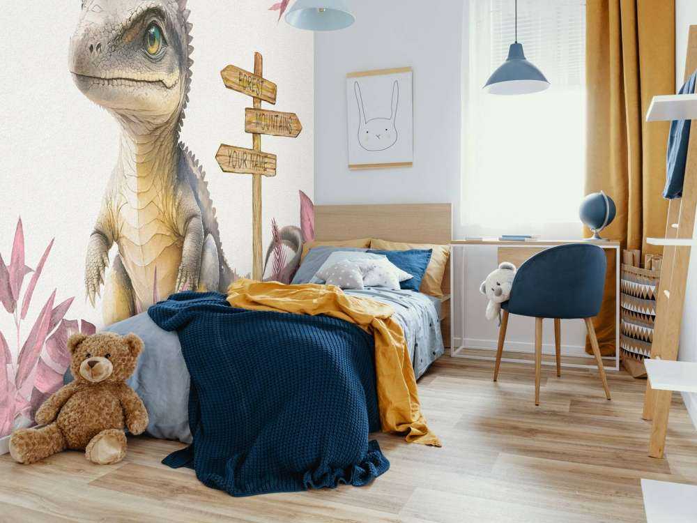 Baby spinosaurus nella giungla rosa