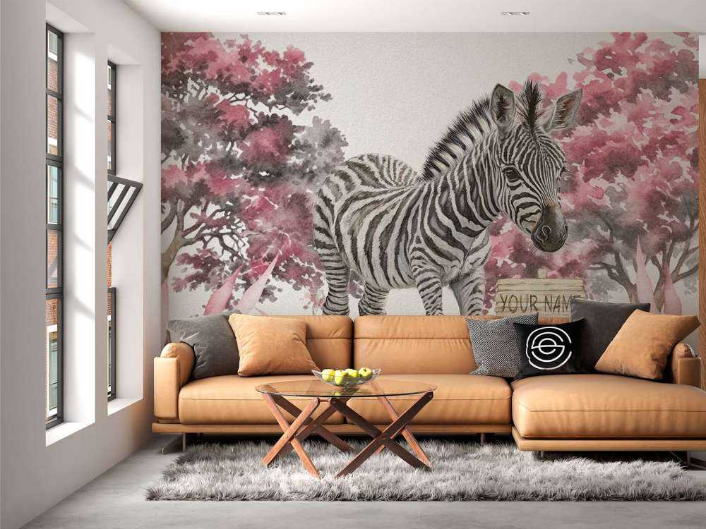 Giovane zebra in natura rosa