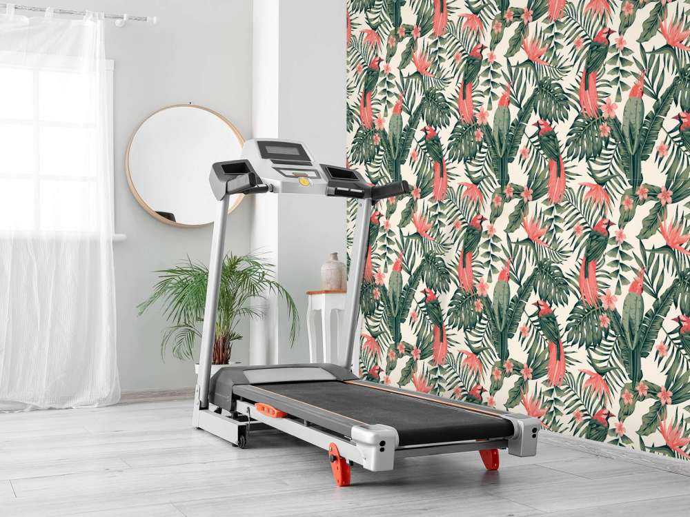 Piante tropicali, fiori e uccelli