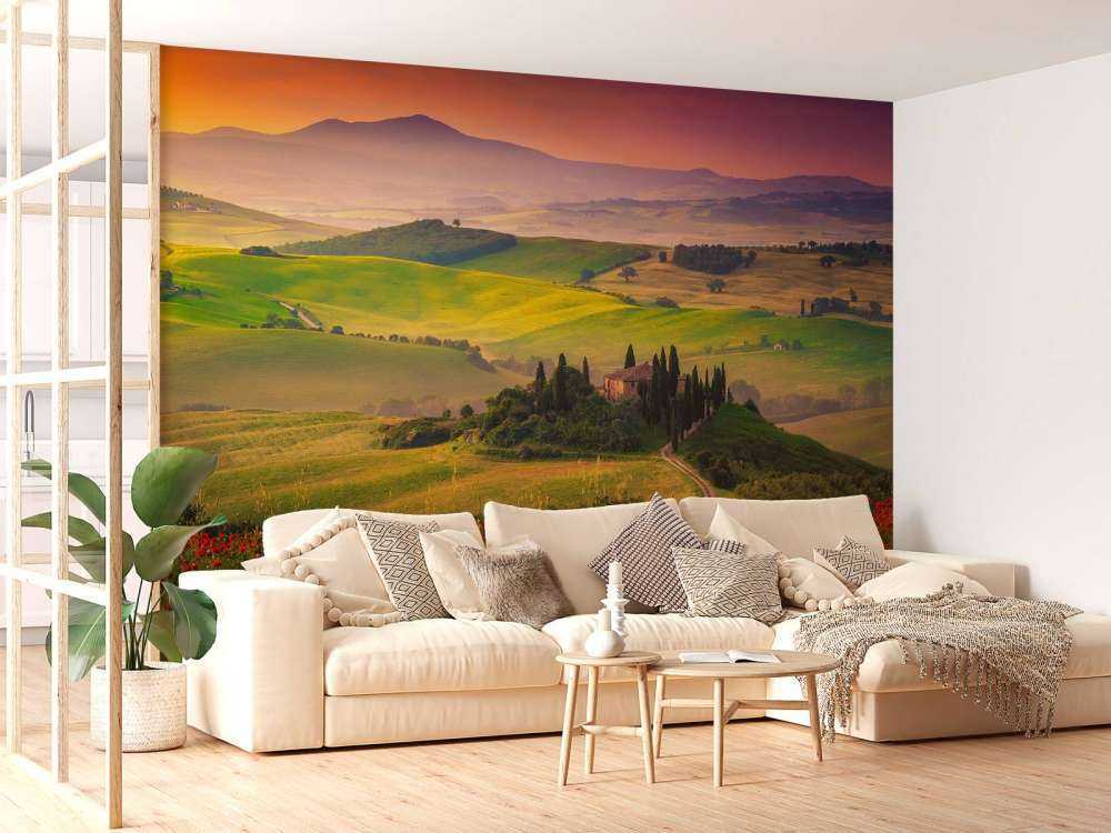 Papaveri rossi con paesaggio italiano