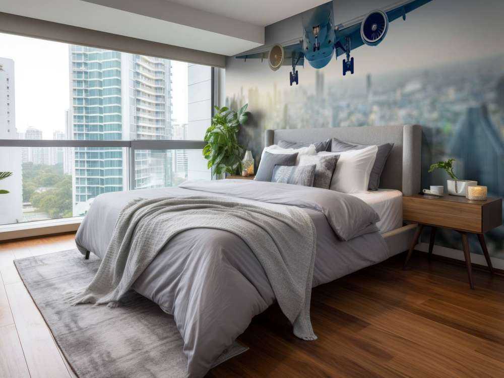 Aereo in discesa sopra una città