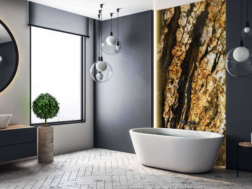 Marmo scuro con struttura dorata