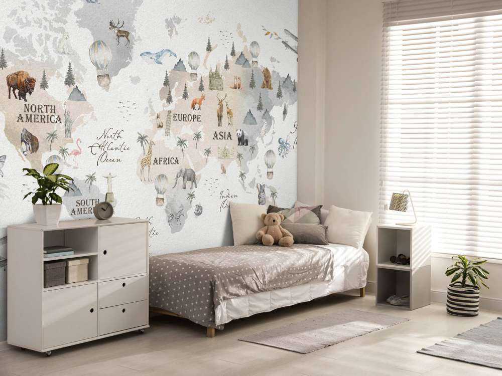 Mappa del mondo con diversi animali