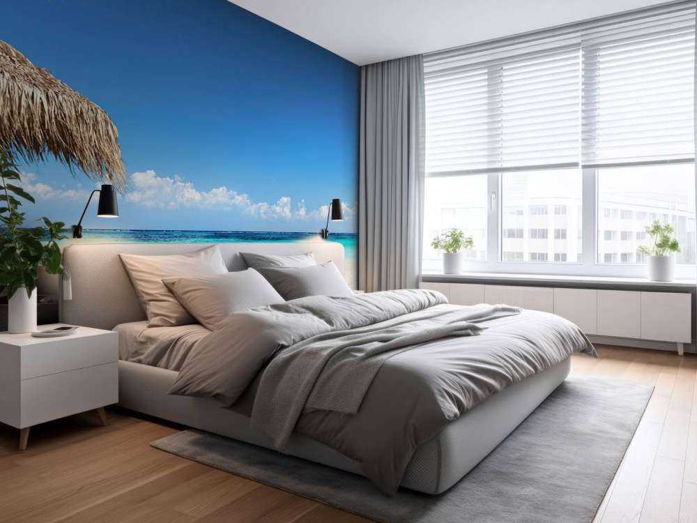 Sedie e ombrellone sulla spiaggia tropicale