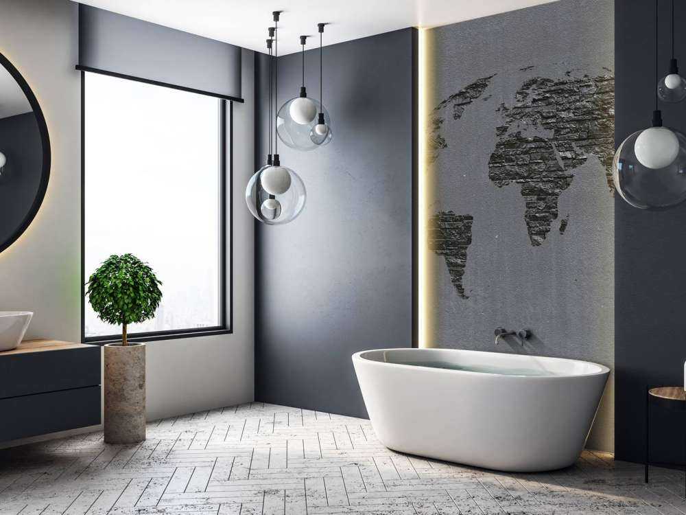 Pietre della mappa del mondo su cemento grigio