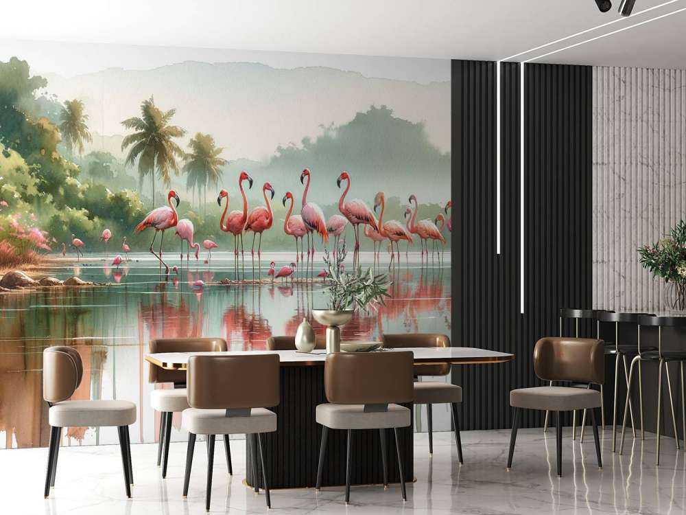 Riflessioni mattutine dei fenicotteri