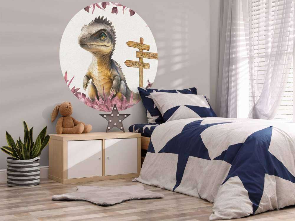 Baby spinosaurus nella giungla rosa