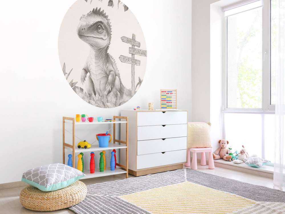 Baby spinosaurus nella giungla beige