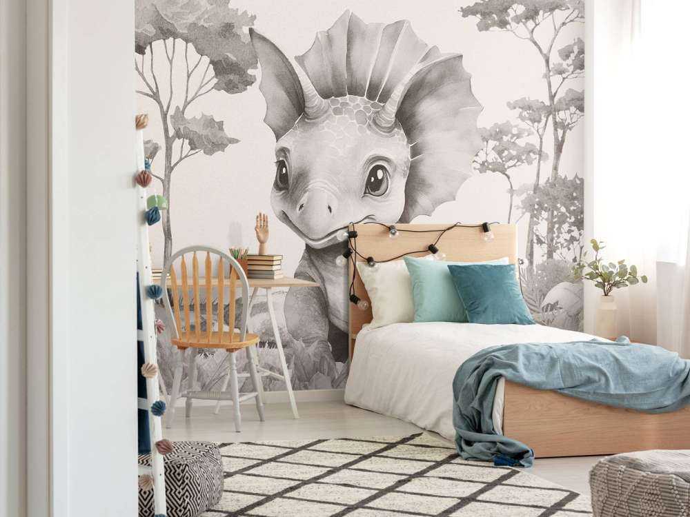 Baby triceratops nella giungla beige