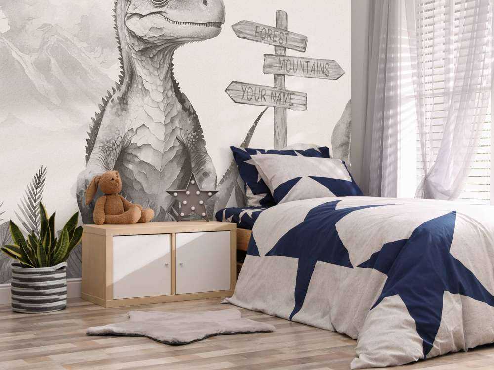 Baby velociraptor nella giungla beige