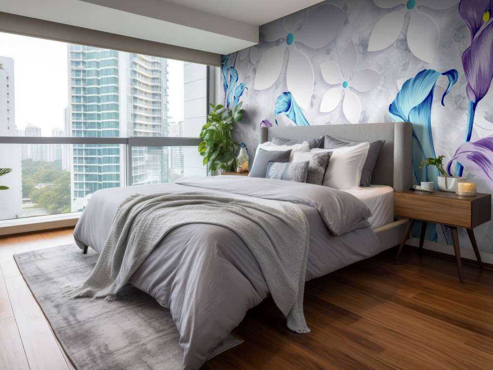 Flores blancas y azules