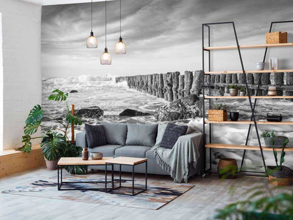 Mare spumeggiante in bianco e nero