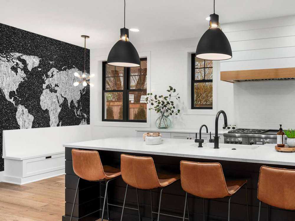 Mappa del mondo bianca su sfondo nero