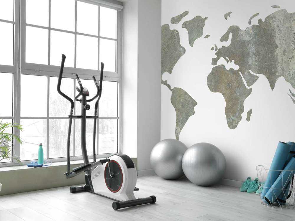 Mappa del mondo verde con struttura in metallo