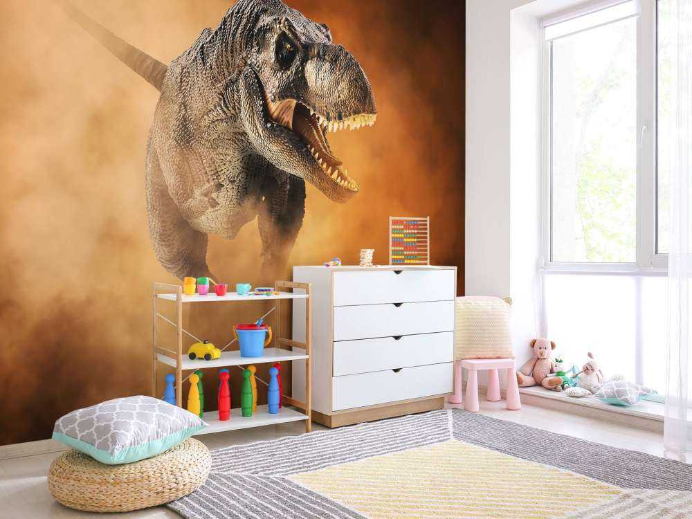 Tirannosauro che cammina nel fumo