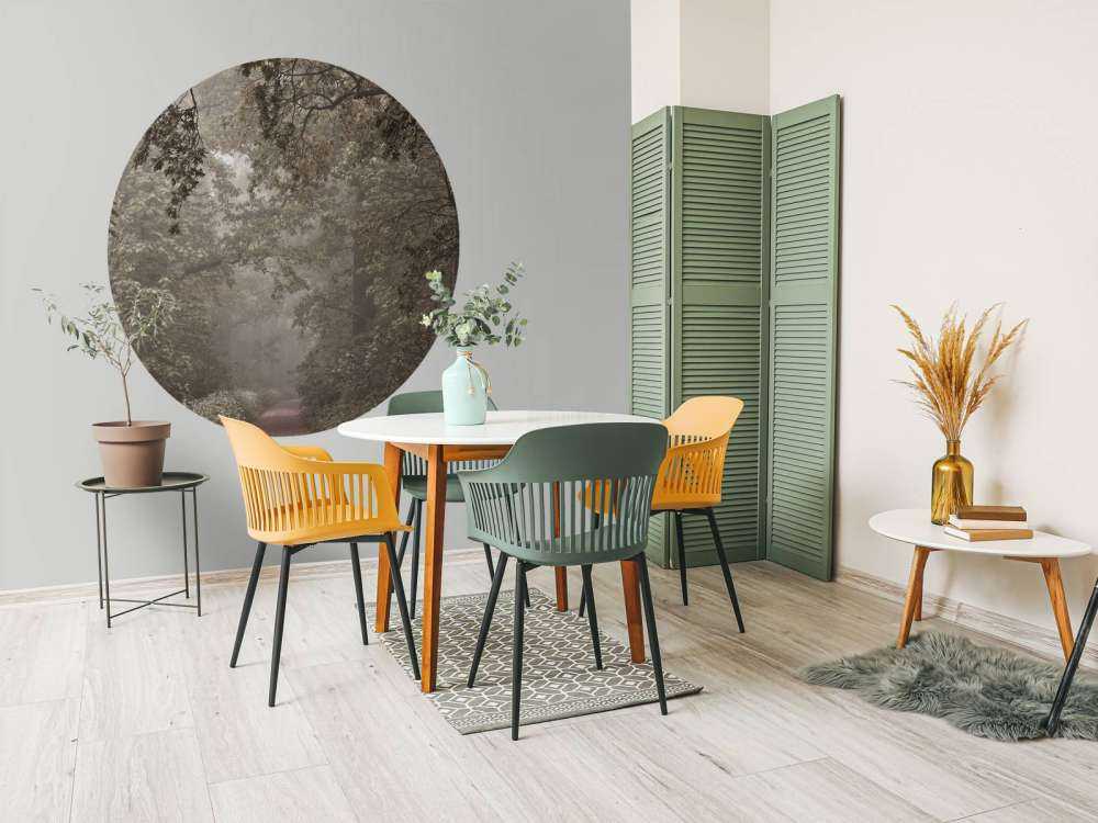 Sentiero attraverso la foresta nebbiosa