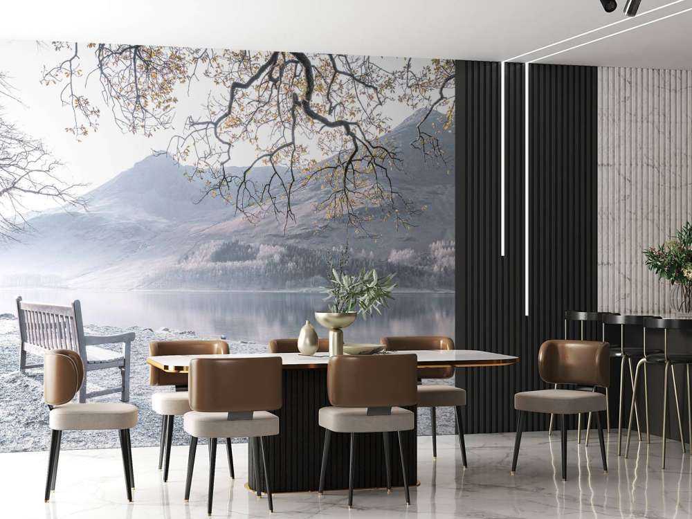 Panchina in un lago tranquillo