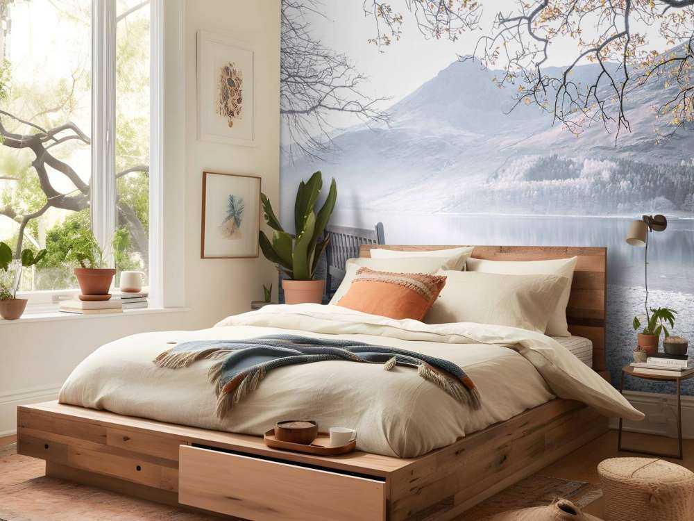 Panchina in un lago tranquillo