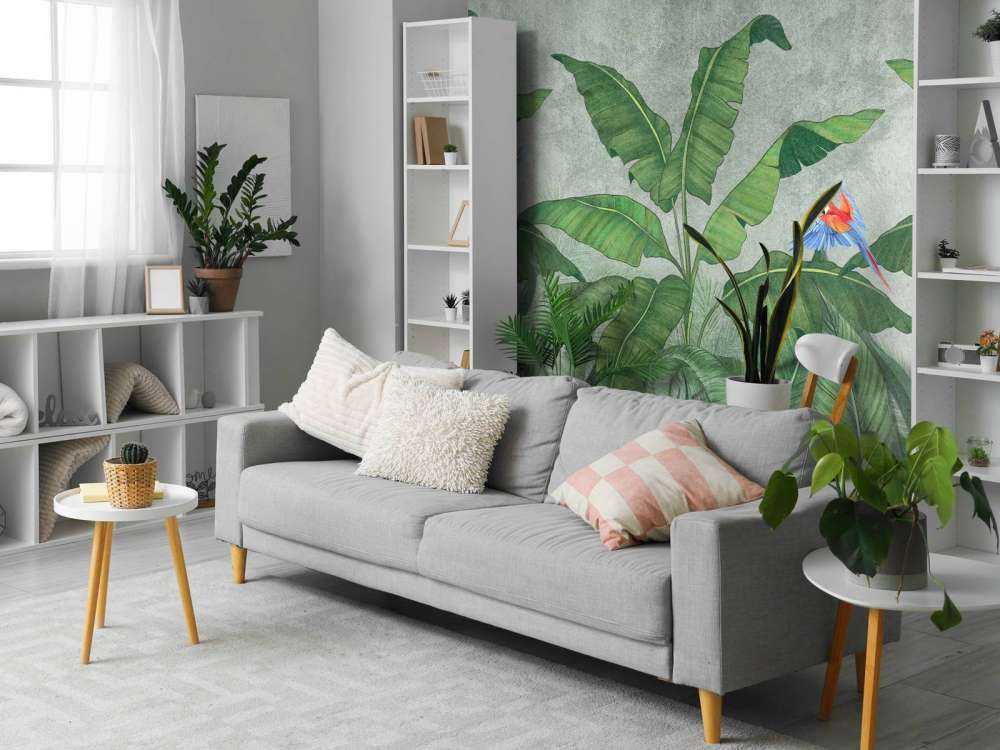 Foglie tropicali su cemento