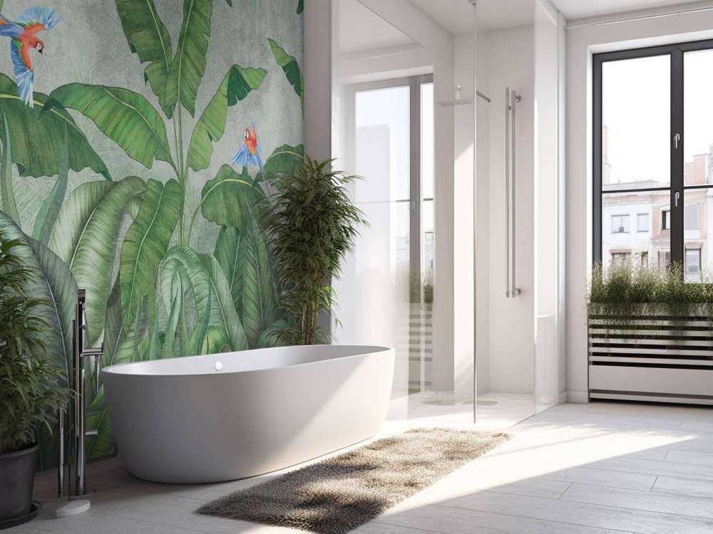 Foglie tropicali su cemento