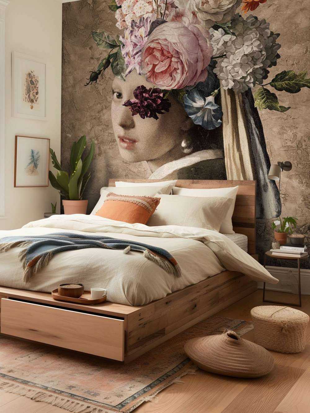 Ragazza con orecchino di perla - design floreale