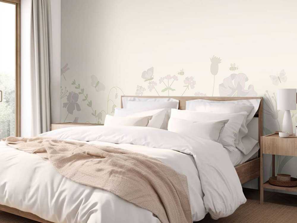 Campo di fiori con farfalle beige e rosa antico