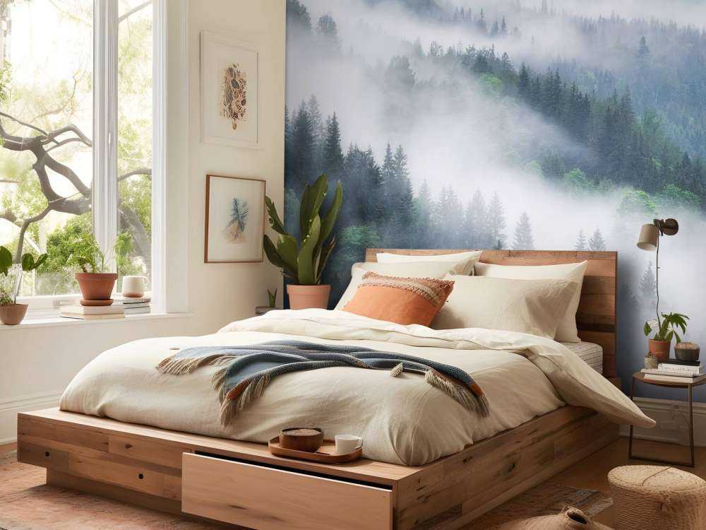 Foresta nebbiosa in montagna