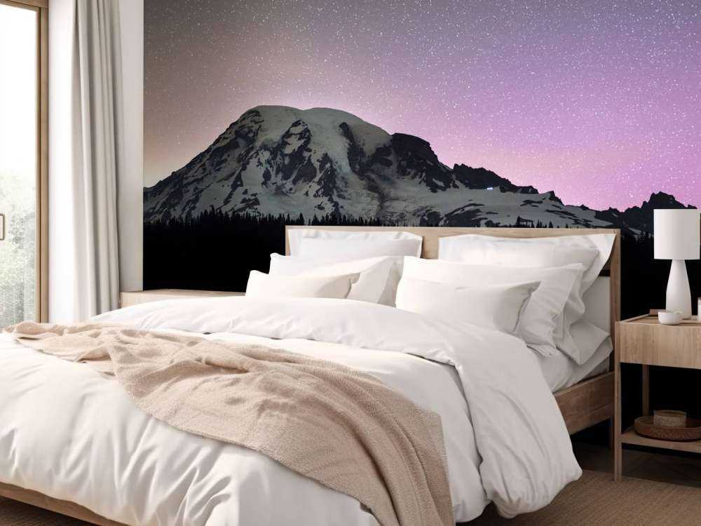 Monte Rainier con l'aurora boreale