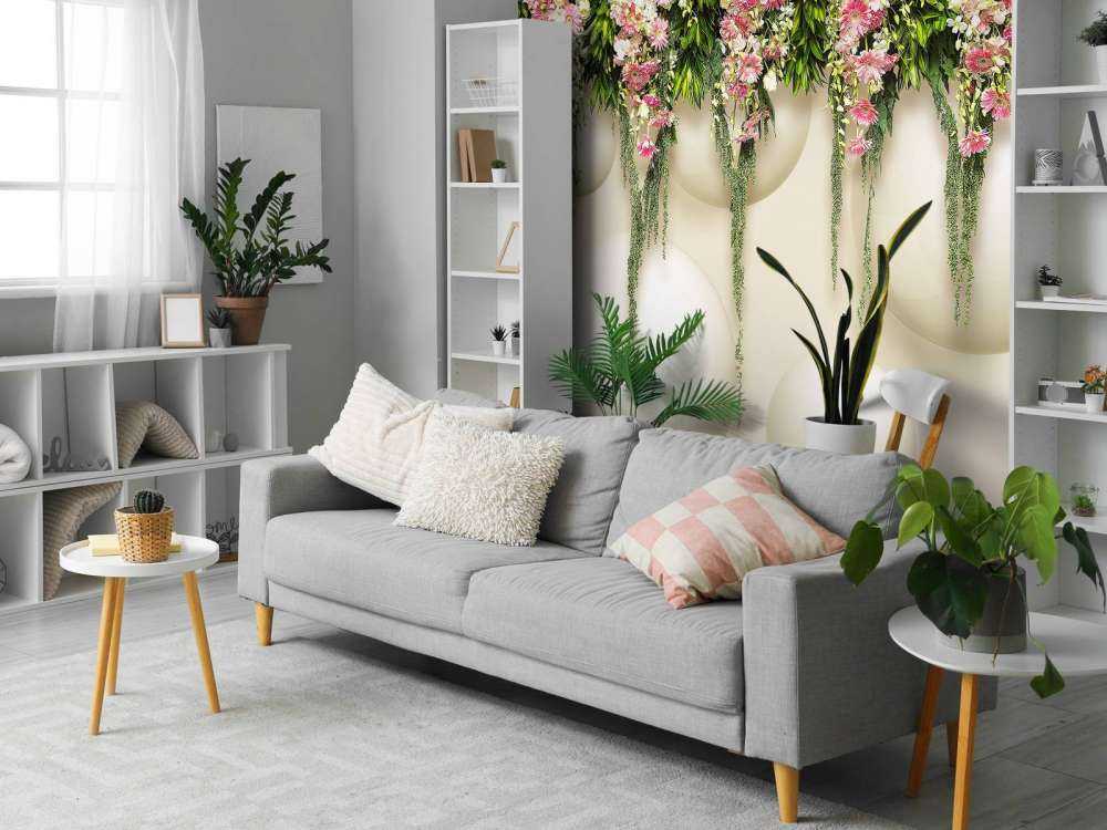 Colgando flores rosas en la pared 3D