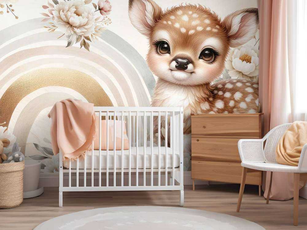 Caro cervo e arcobaleno dorato