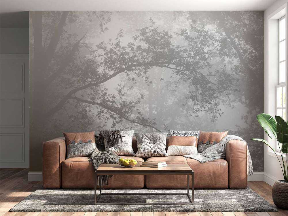 Una bella foresta nella nebbia