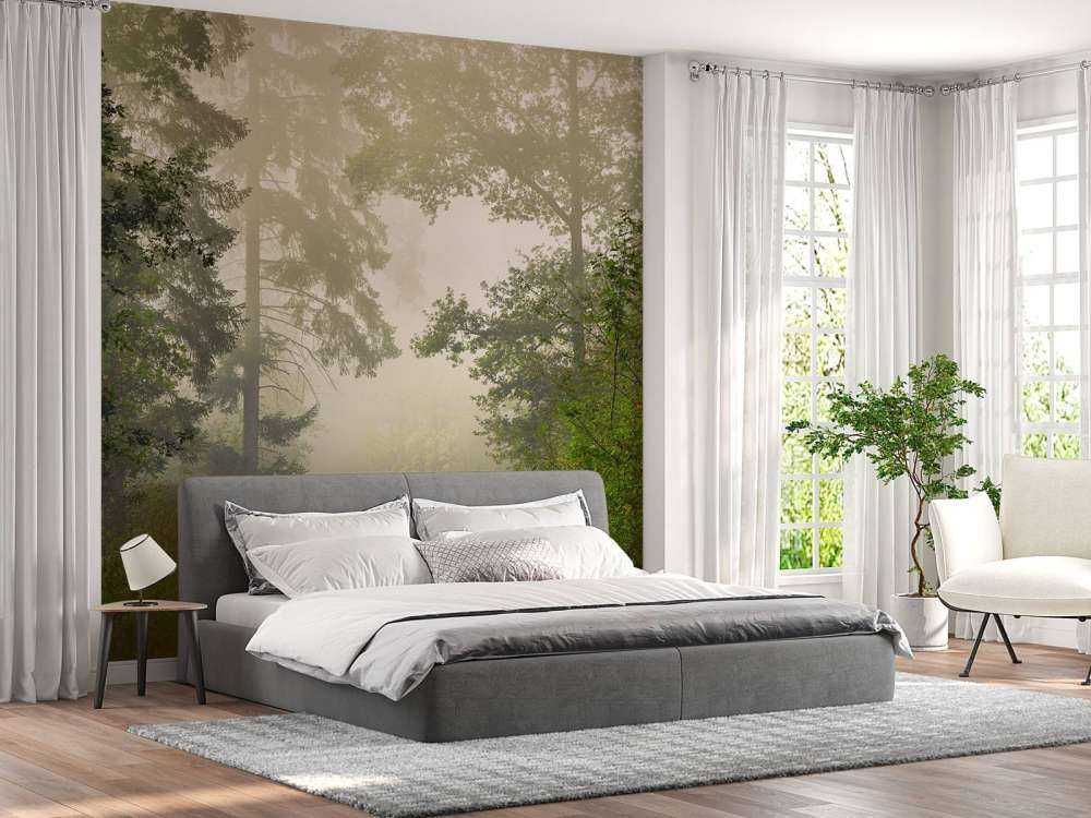 Strada attraverso la foresta nebbiosa