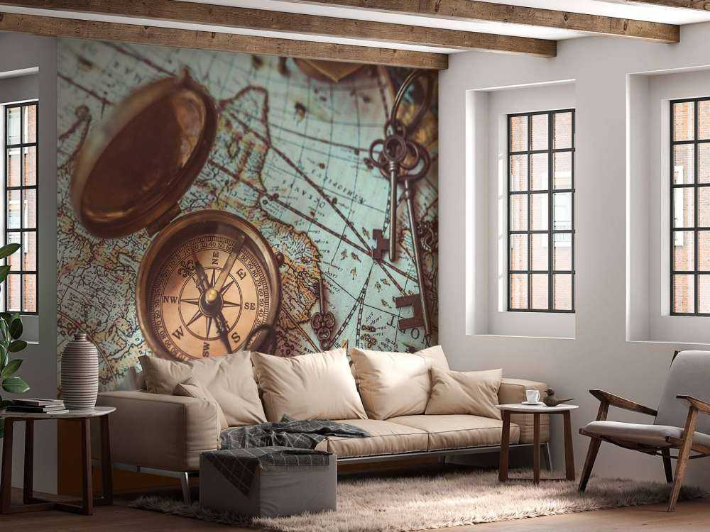 Mappa del mondo vintage con bussola