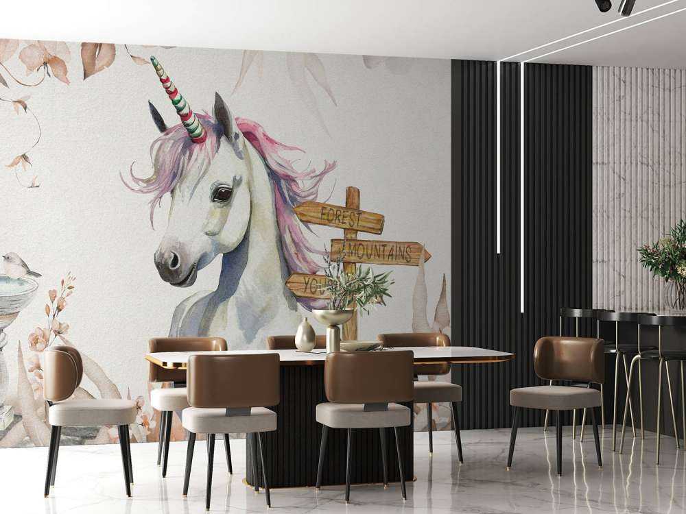 Baby unicorno con piante color tortora