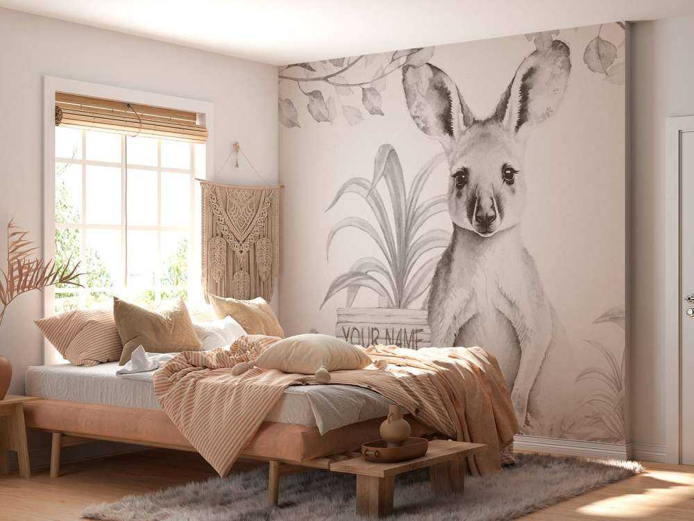 Baby canguro nella giungla beige