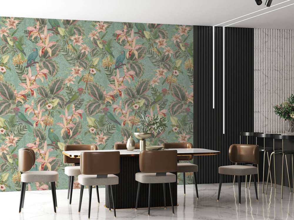 Uccelli e pappagalli della giungla tropicale - verde menta