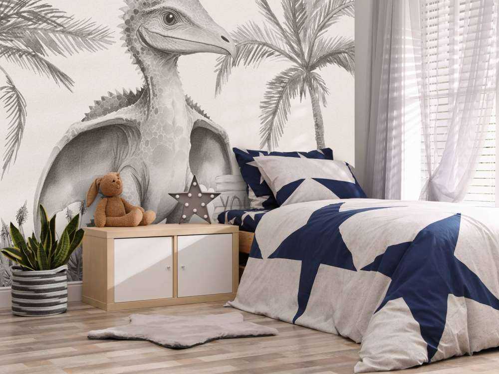 Baby pteranodon nella giungla beige