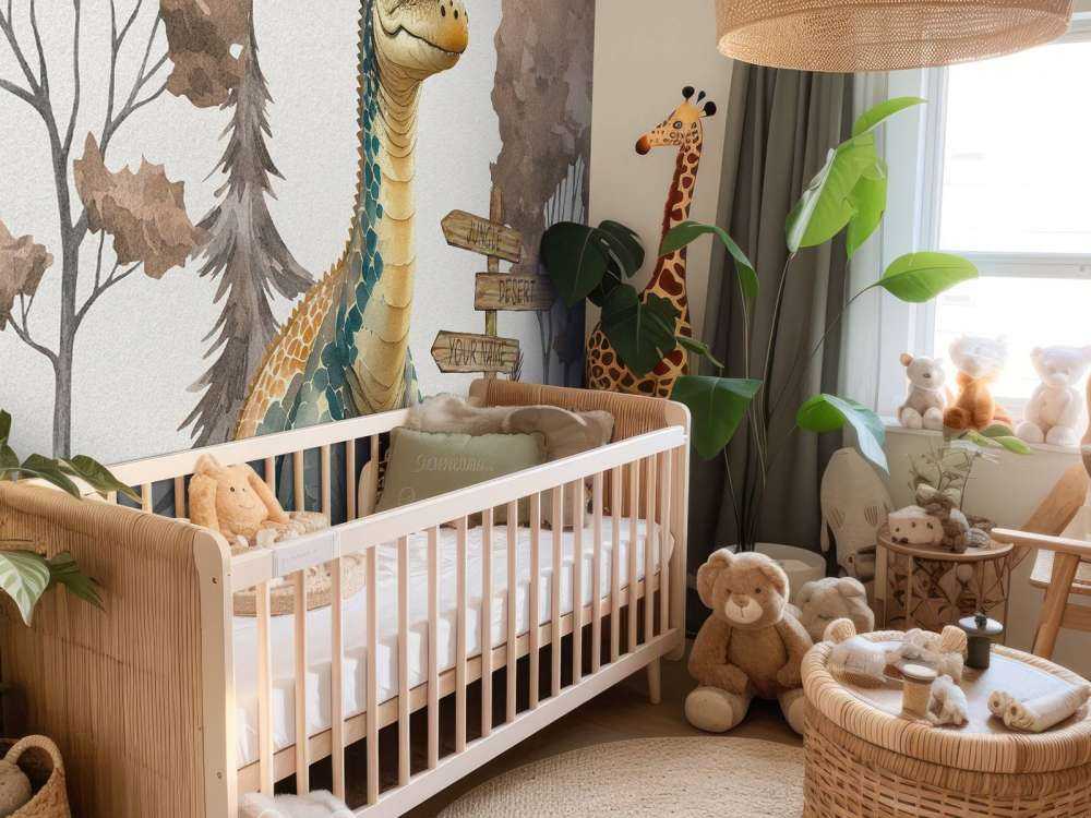 Baby brachiosaurus nella giungla taupe