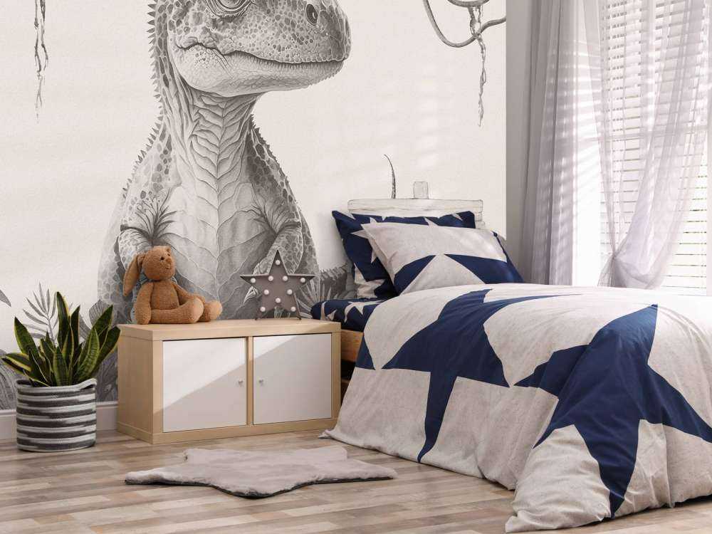 Baby t-rex nella giungla beige
