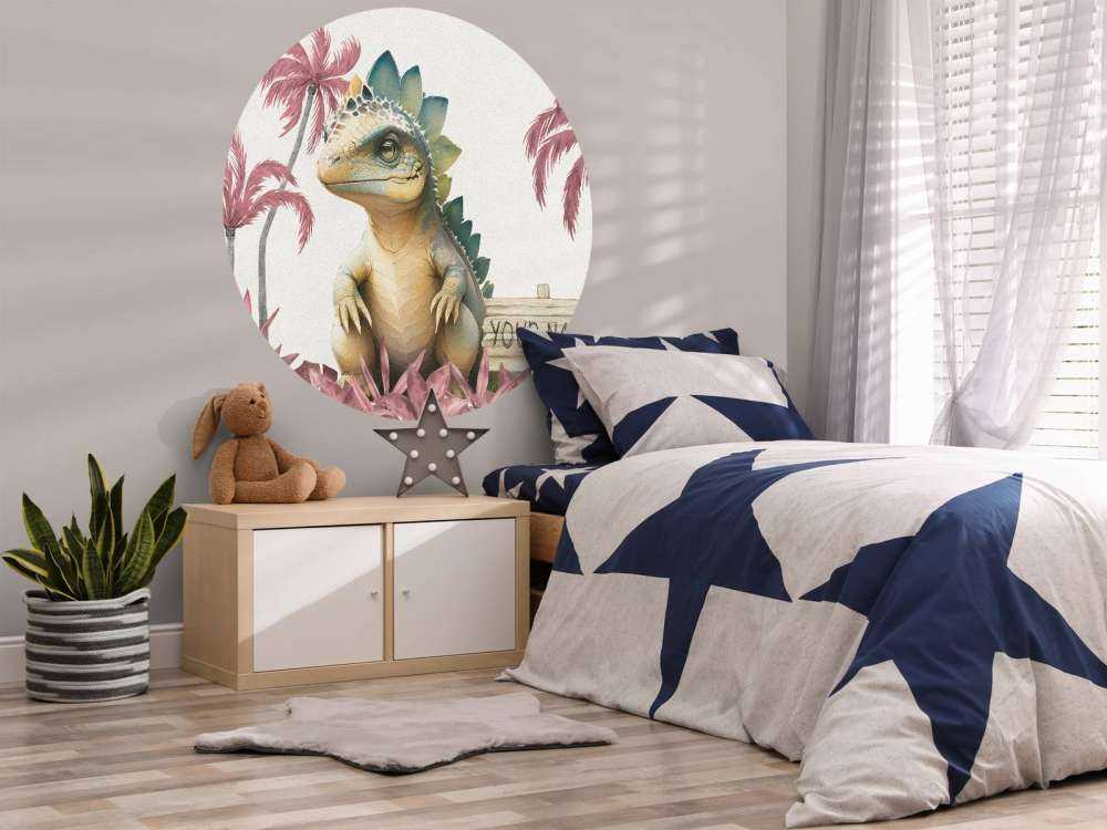 Baby stegosaurus nella giungla rosa