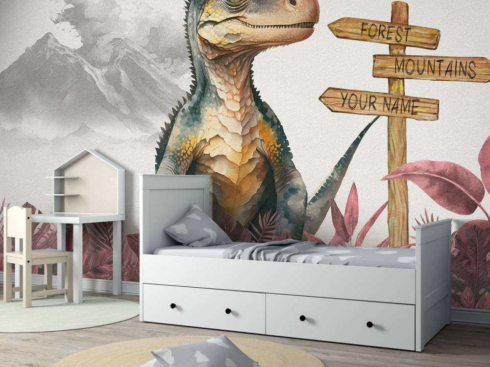 Baby velociraptor nella giungla rosa