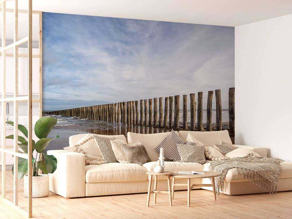 Diga foranea in legno sulla costa nei pressi di Cadzand-bad - NL