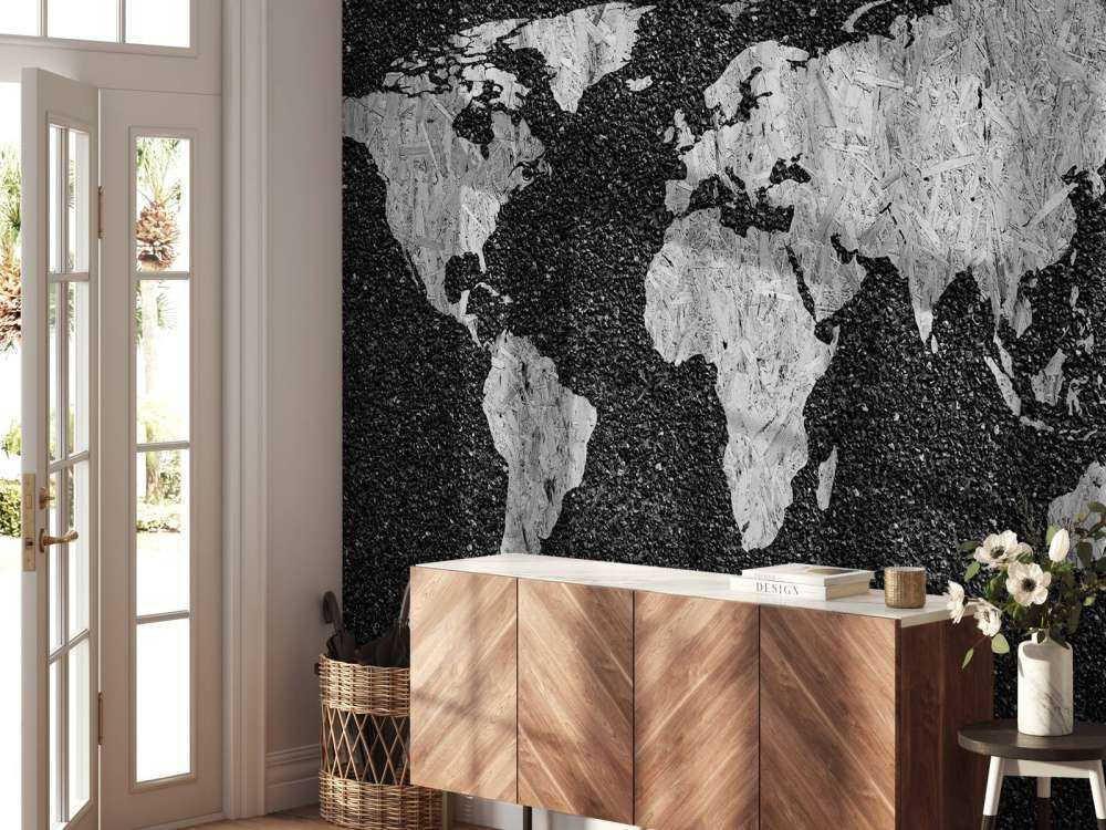 Mappa del mondo bianca su sfondo nero