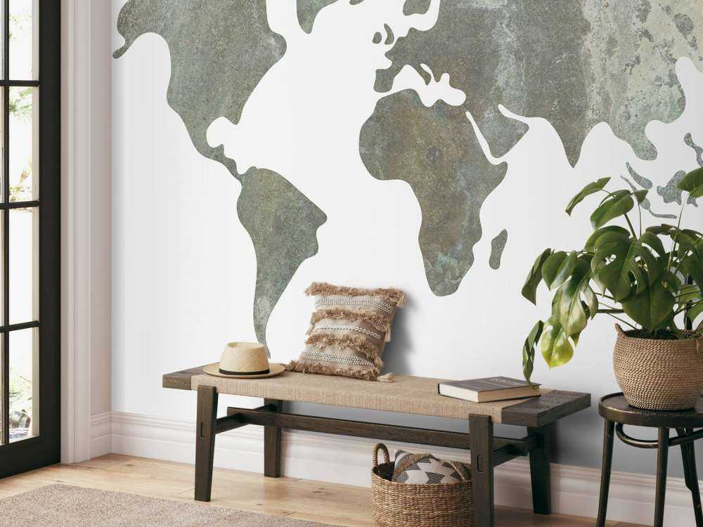 Mappa del mondo verde con struttura in metallo