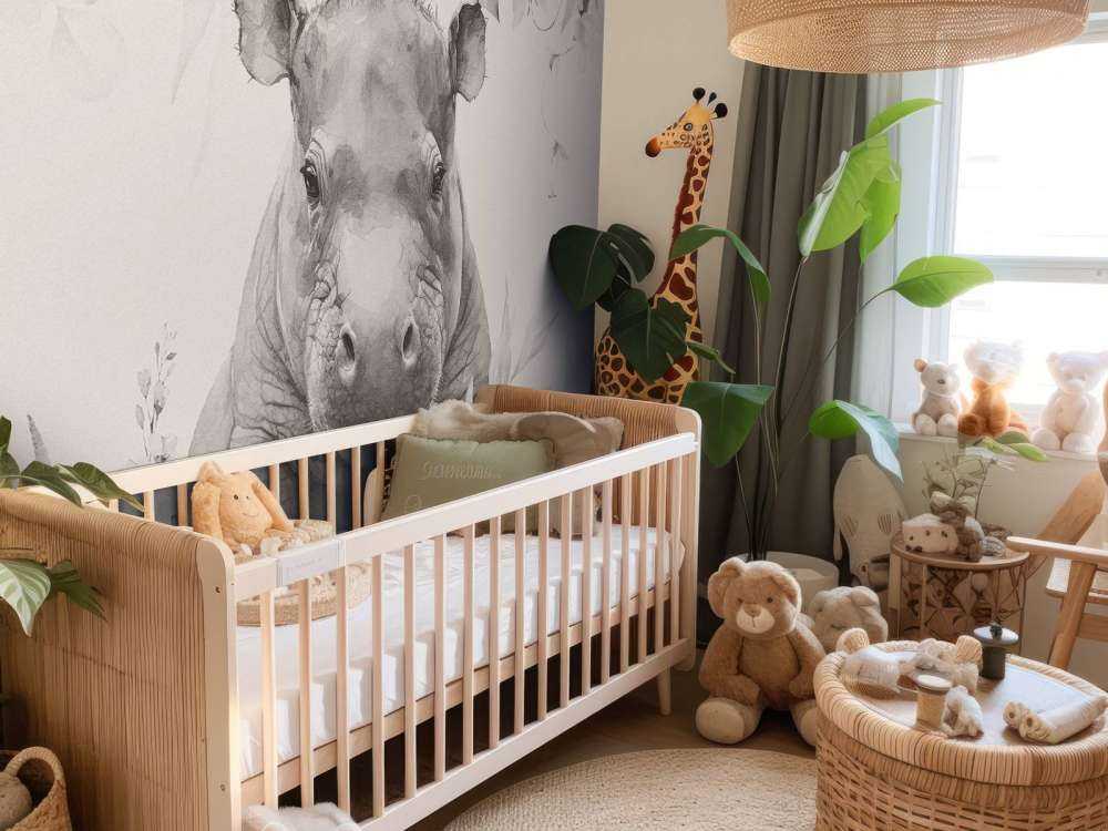 Baby ippopotamo nella giungla beige