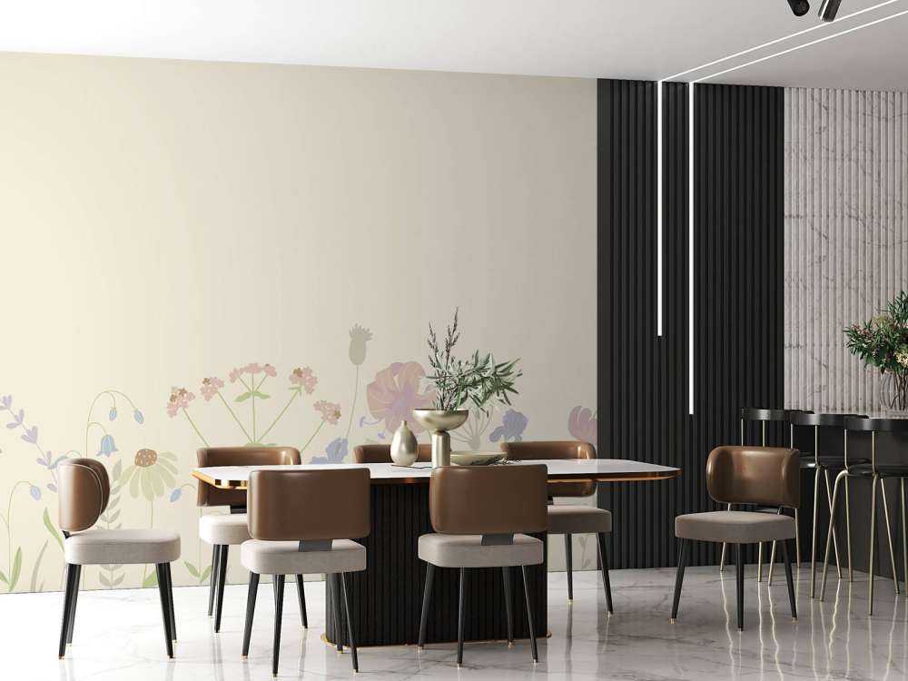 Campo di fiori beige, rosa antico, verde e lilla