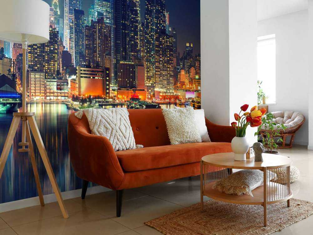 Sfondo fotografico dello skyline di New York di notte